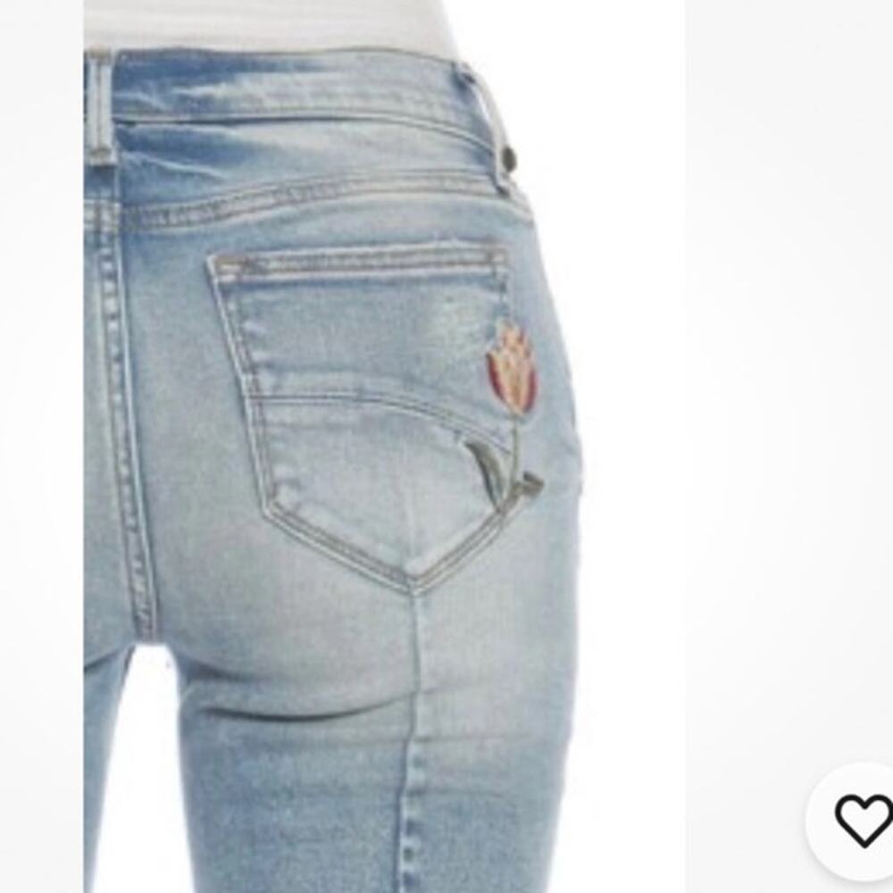 Driftwood Women’s 26 Roxy Kick Flare Cropped Jeans Distressed Embroidered Floral - Picture 3 of 12